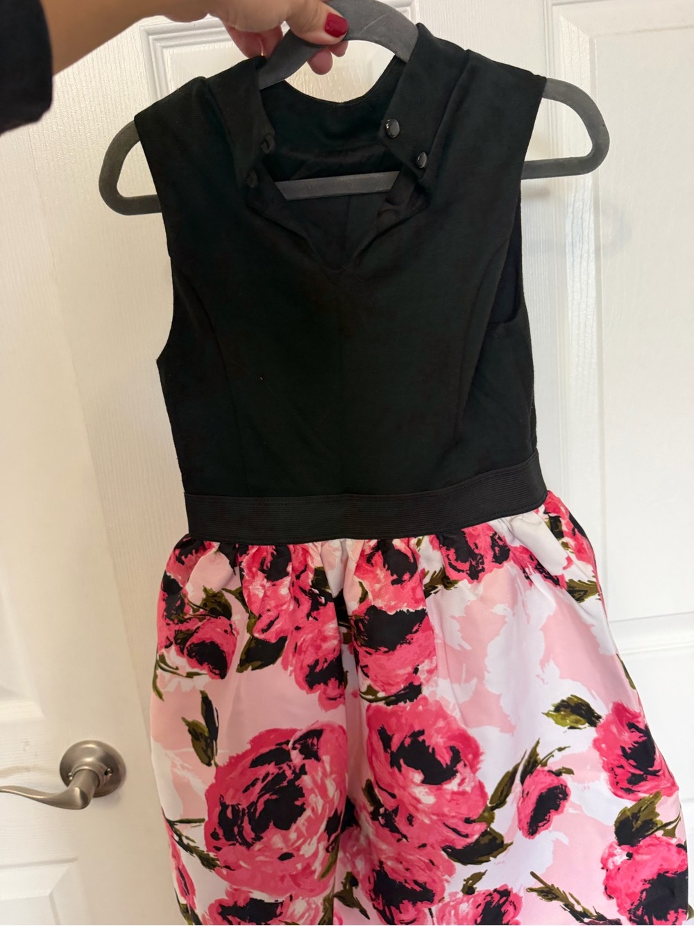 Zunie Black Bodice Pink Floral Full Skirt Girls Dress